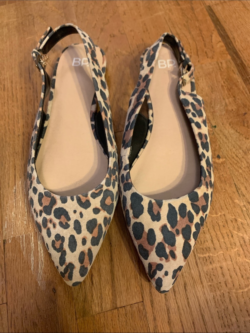 Leather cheetah print sling back flats by B.P.